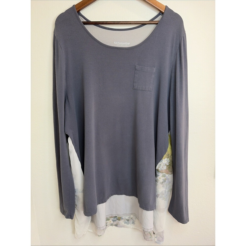 Soft Surroundings Top Women 2X Floral Coastal Grandma Boho Loose Comfort Stretch